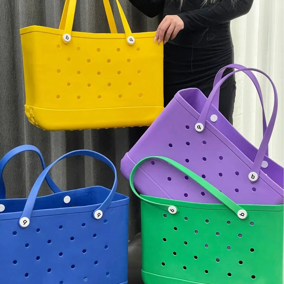 L/XL Croc Beach Tote Bag Rubber EVA Waterproof Basket Extra Large Women Shopping Shoulder Handbag Beach Jelly Sac Tote Bag Purse