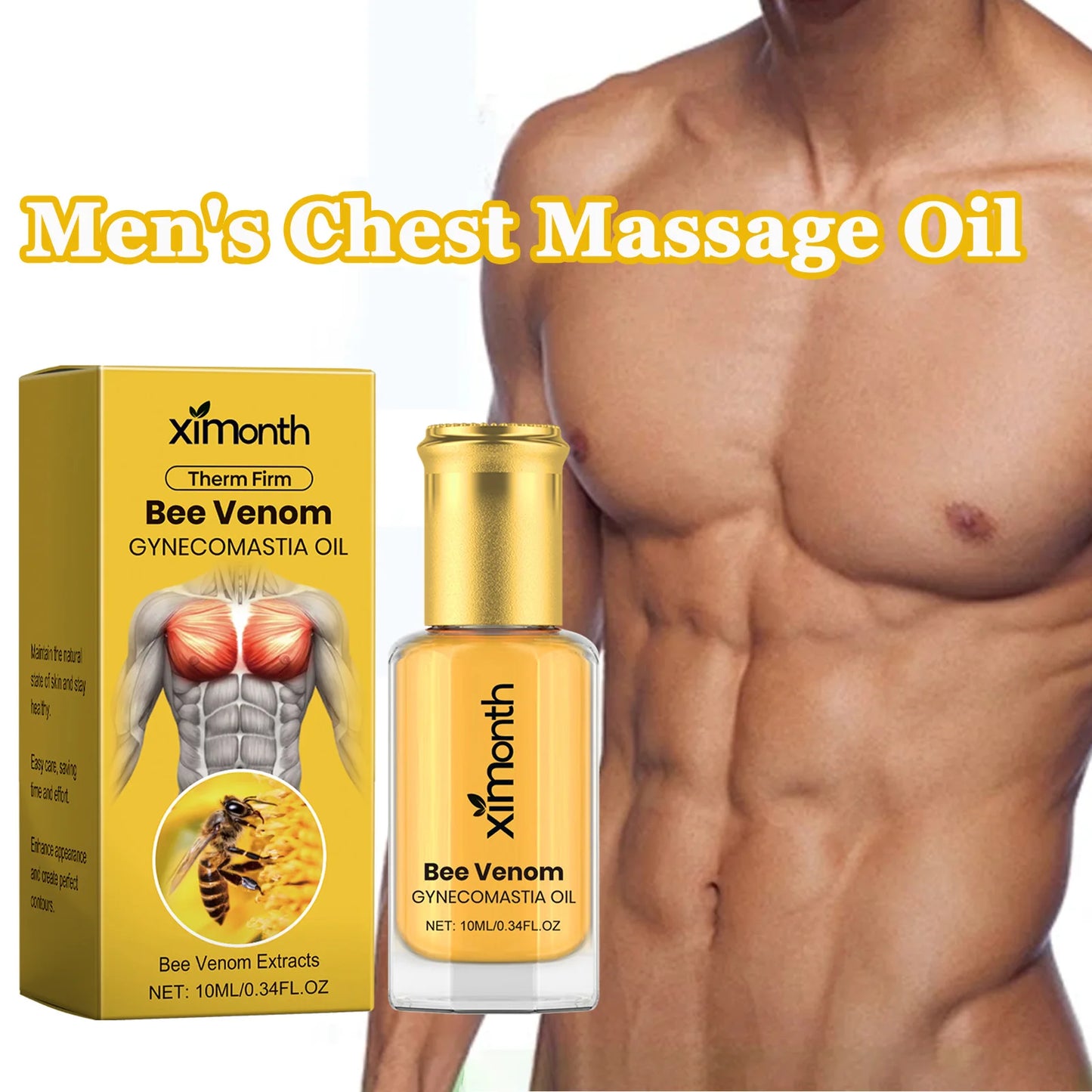 Bee Venom Men's Chest Massage Oil Firming Nourishing Care for Chest Contouring Tightening Elasticity Oil Men's Chest Skin Care