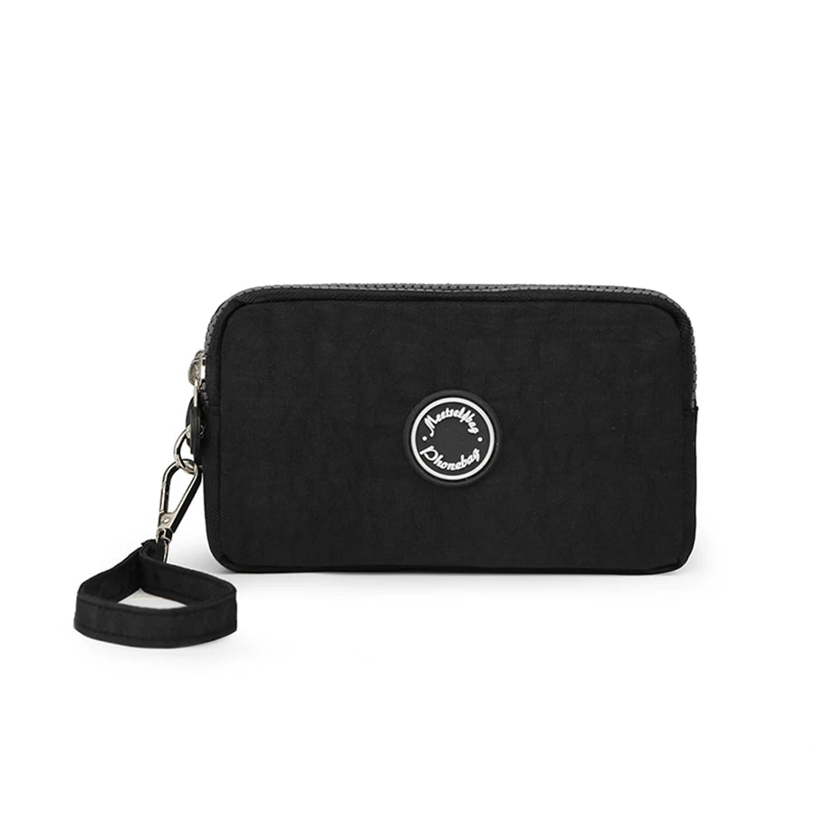 Solid Color Coin Purse Women Handbag Small Wallet Wrinkle Fabric Phone Purse Three Zippers Portable Make Up Bag