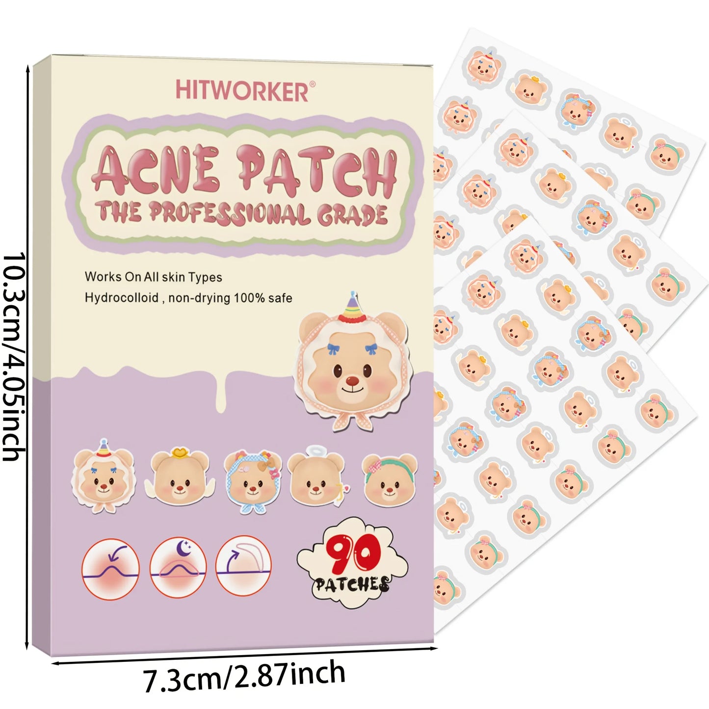 90pcs Cute Pink Bear Acne Patches - Day & Night Invisible Blemish Cover Spot Treatment Stickers