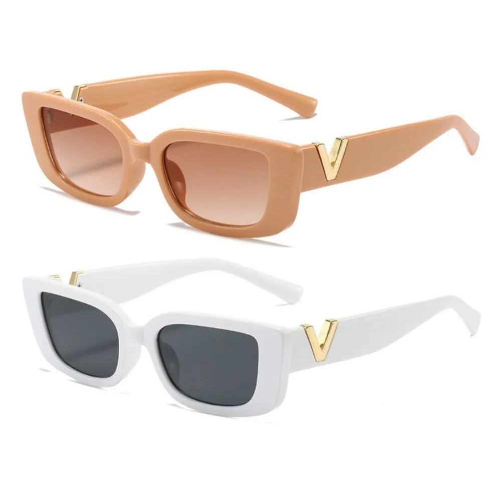 Retro Rectangle Sunglasses Women/Men Unisex with Fashion V-shaped Foots Outdoor Sunshade