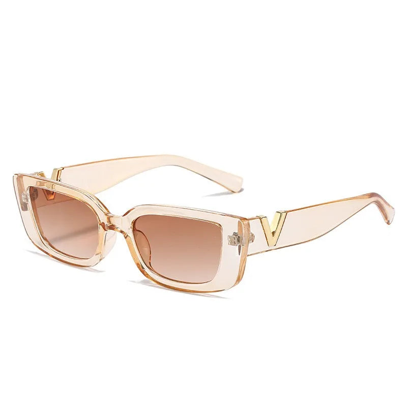 Retro Rectangle Sunglasses Women/Men Unisex with Fashion V-shaped Foots Outdoor Sunshade