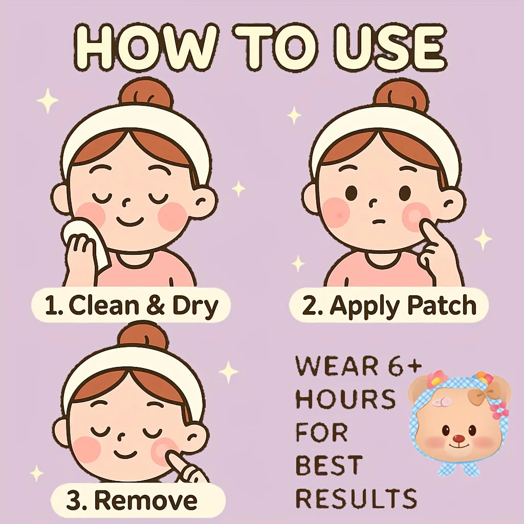 90pcs Cute Pink Bear Acne Patches - Day & Night Invisible Blemish Cover Spot Treatment Stickers