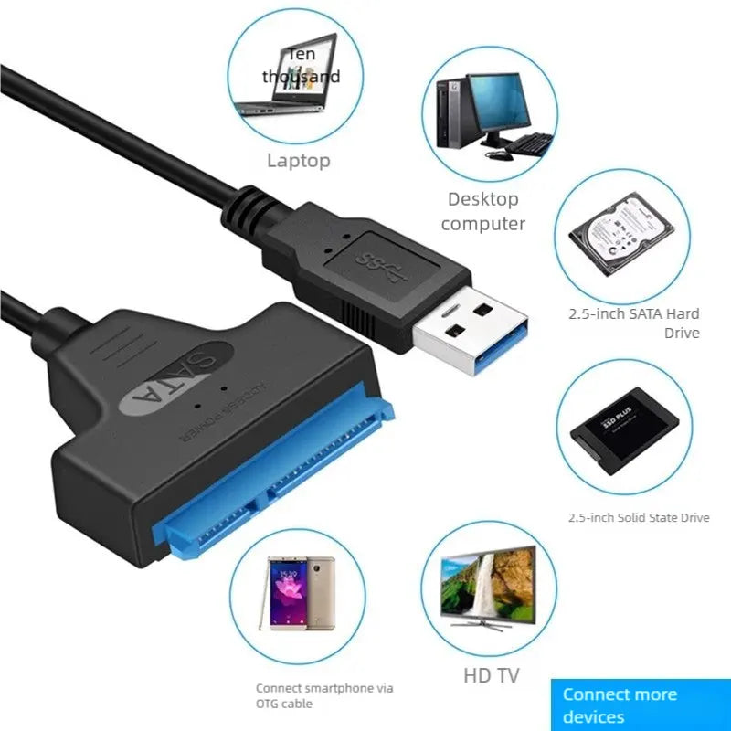 USB 3.0 to SATA Adapter Cable Support 22 Pin 2.5 Inch External HDD SSD Hard Disk Drive Cable