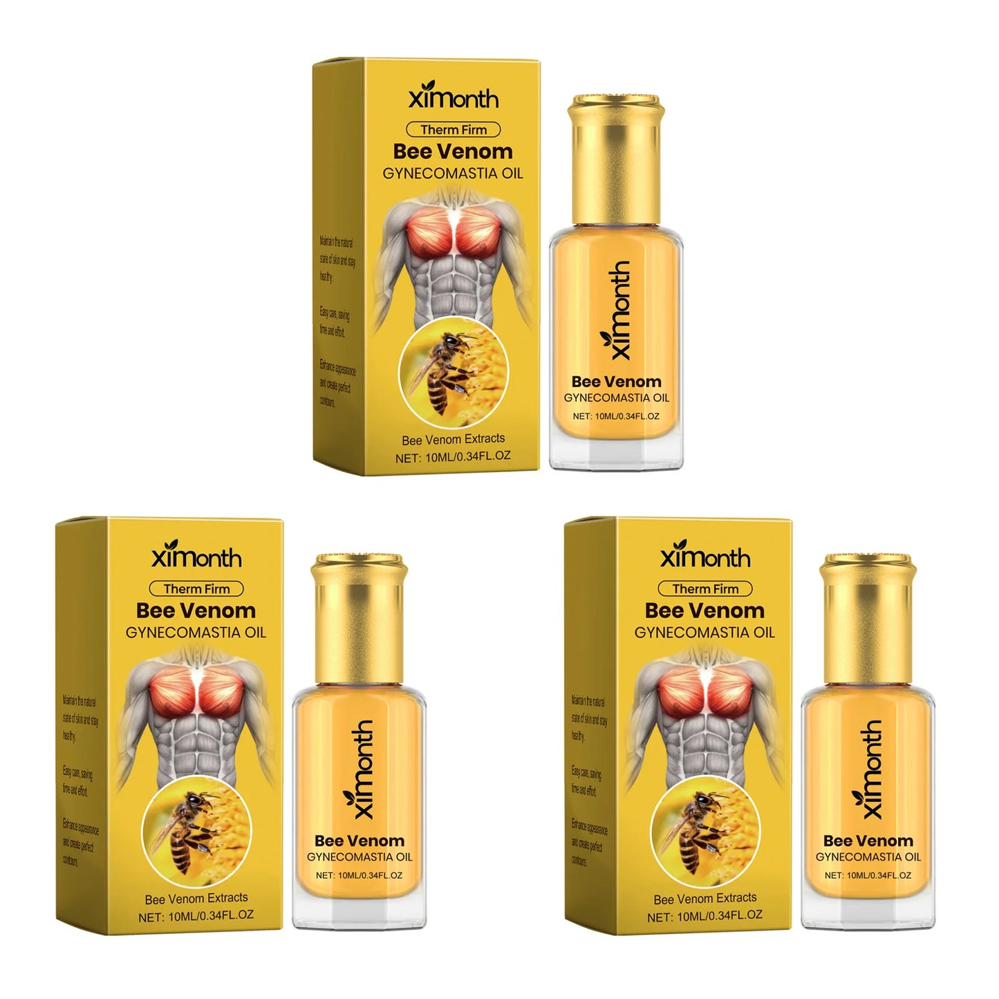Bee Venom Men's Chest Massage Oil Firming Nourishing Care for Chest Contouring Tightening Elasticity Oil Men's Chest Skin Care