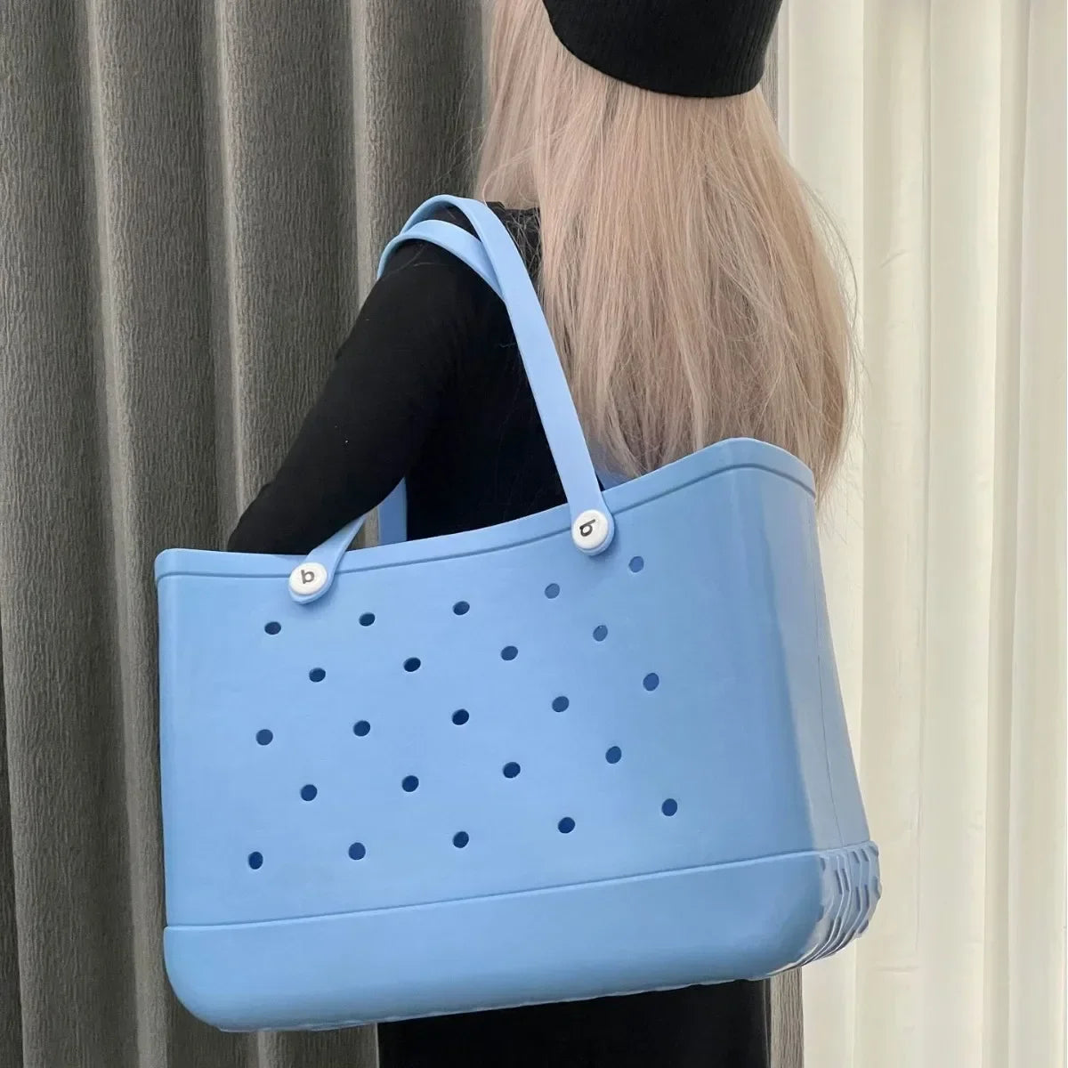 L/XL Croc Beach Tote Bag Rubber EVA Waterproof Basket Extra Large Women Shopping Shoulder Handbag Beach Jelly Sac Tote Bag Purse