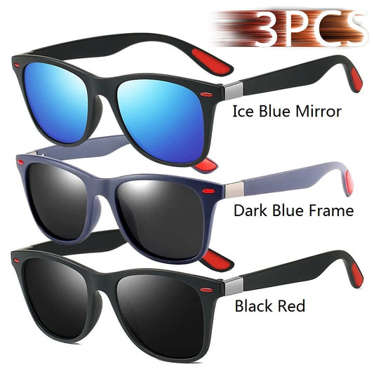 3 Pieces Fashion Unisex Vintage Square Sunglasses For Men Women Driving Fishing Luxury Brand Designer Sun Glasses UV400 Eyewear