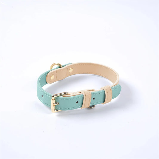 Color-blocked Genuine Leather Collar for Small to Medium-sized Dogs