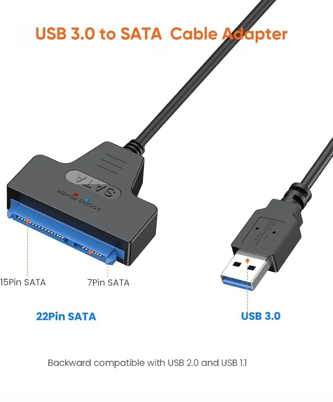 SATA to USB 3.0 Cable, USB 3.0 to SATA Adapter, Compatible with 2.5" SATA III HDD&SSD Hard Disk Driver